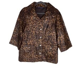 Susan‎ Graver Style Cheetah Print Lightweight Jacket 3/4 Sleeve Snap On Size S
